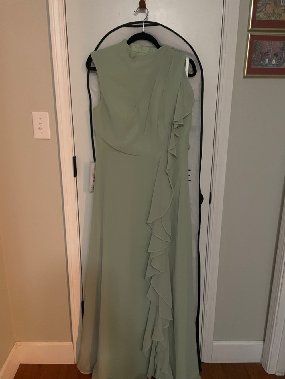 Azazie Light Sage Ruffle-Front Maxi Dress